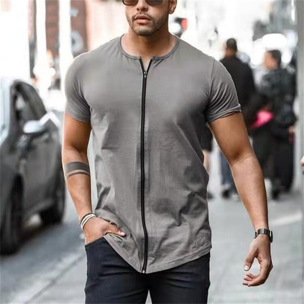 Patrick Zip Cardigan Round Neck Short Sleeve T-Shirt