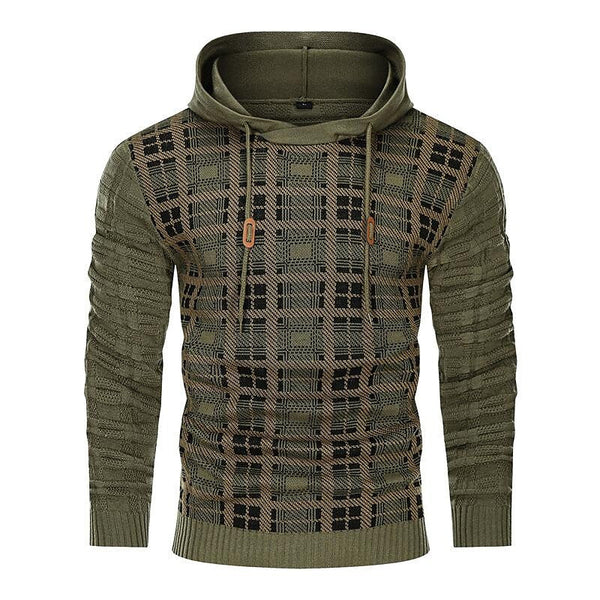 Men's Pullover Color Block Jacquard Check Pattern Hooded Sweater Basic Vintage Style Outdoor Sport