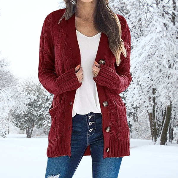 Women Fall/Winter Stylish Button-Up Knit Cardigan
