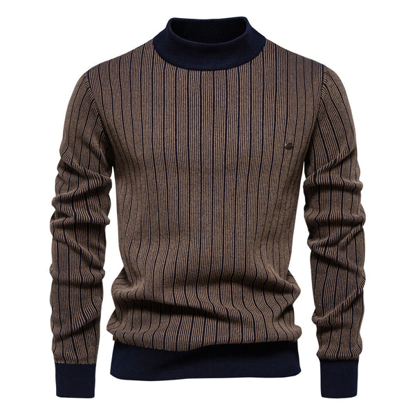 Men's Mock Turtleneck Striped Knit Pullover Sweater