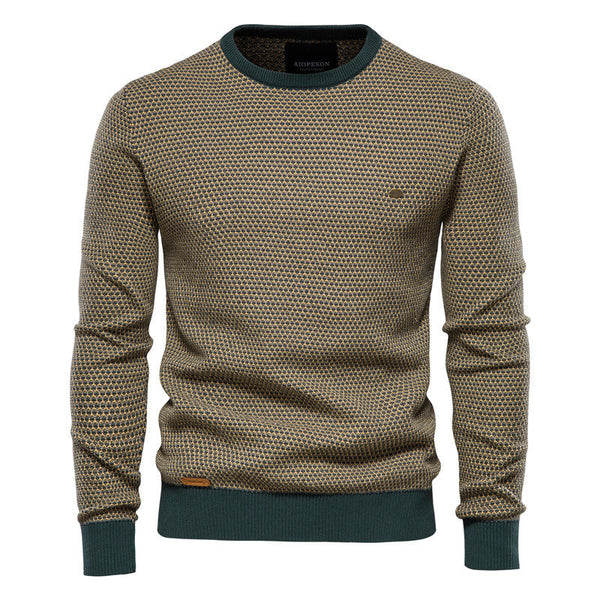 Men's Casual Warm Cotton Spliced Pullovers Crew Neck Sweater