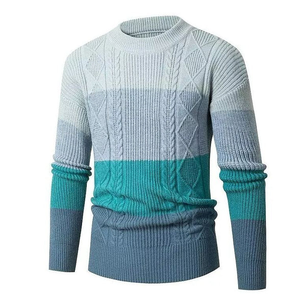Men's Trend Colorblock Cable Crew Neck Pullover Sweater