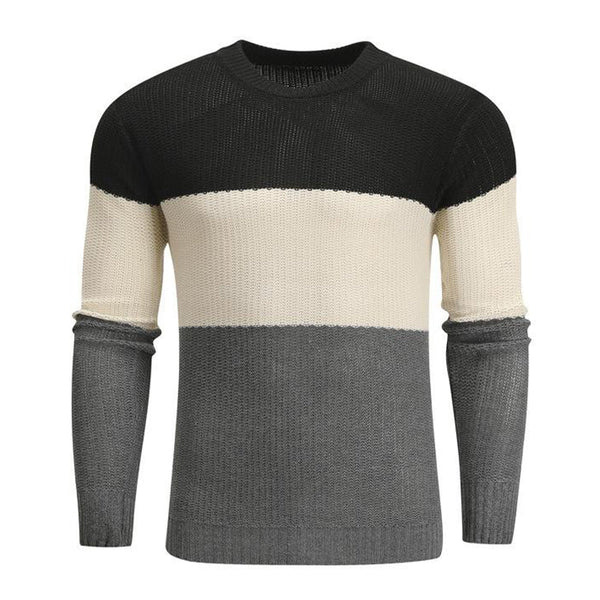 Men's Colorblock Striped Slim Fit Crew Neck Pullover Sweater