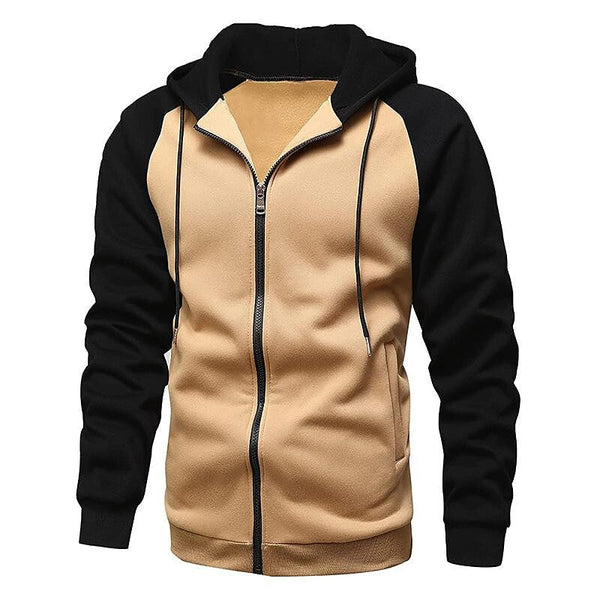 Men's Contrast Color Zip-up Hooded Fleece Cardigan Sweatshirt