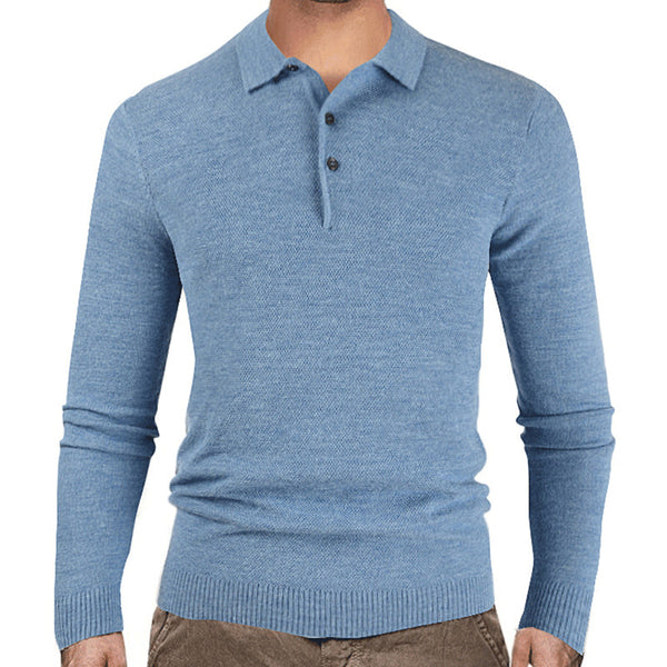 Men's Knitted Solid Color Lapel Sweater