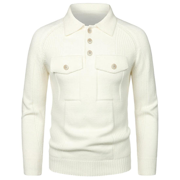 Men's Lapel Pocket Vintage Style Raglan Sleeve Slim Fit Knit Sweater
