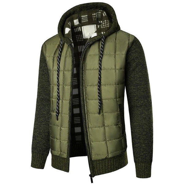 Men's Fleece Padded Patchwork Zipper Hooded Cardigan
