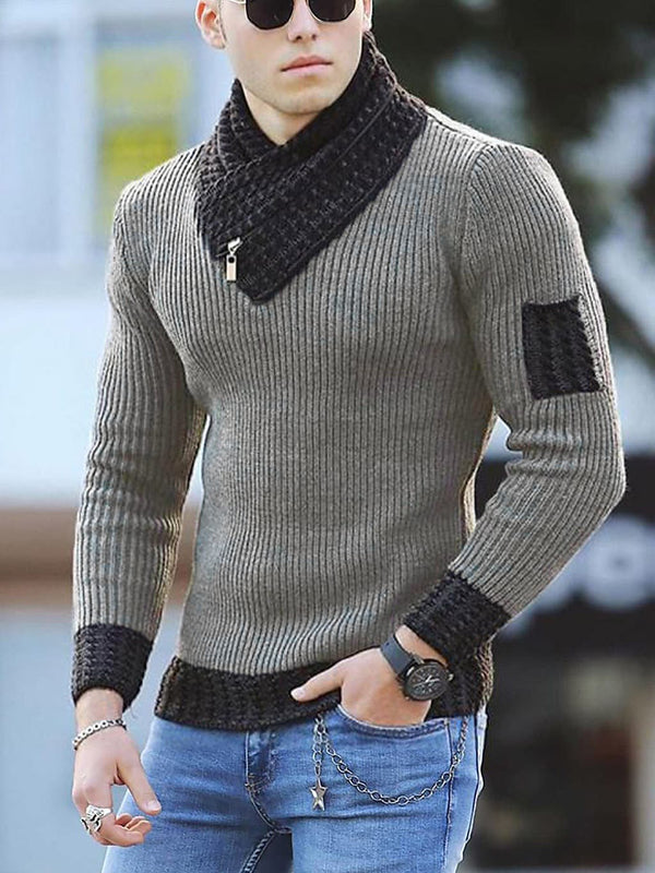 Men's Pullover Color Block Ethnic Style Turtleneck Sweater
