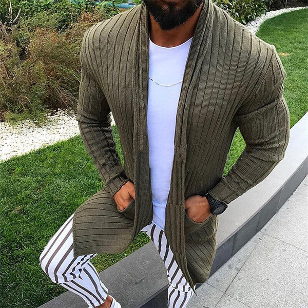 Men's Solid Color V Neck Ribbed Knit Cardigan