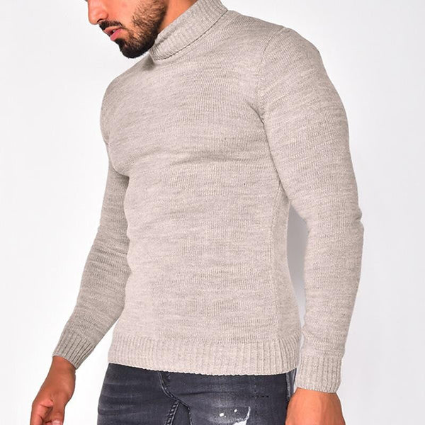 Men's Pullover Turtleneck Solid Color Basic Knit Sweater