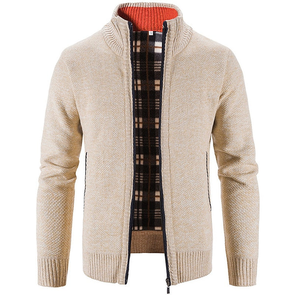 Men's Solid Color Stand Collar Zip Cardigan
